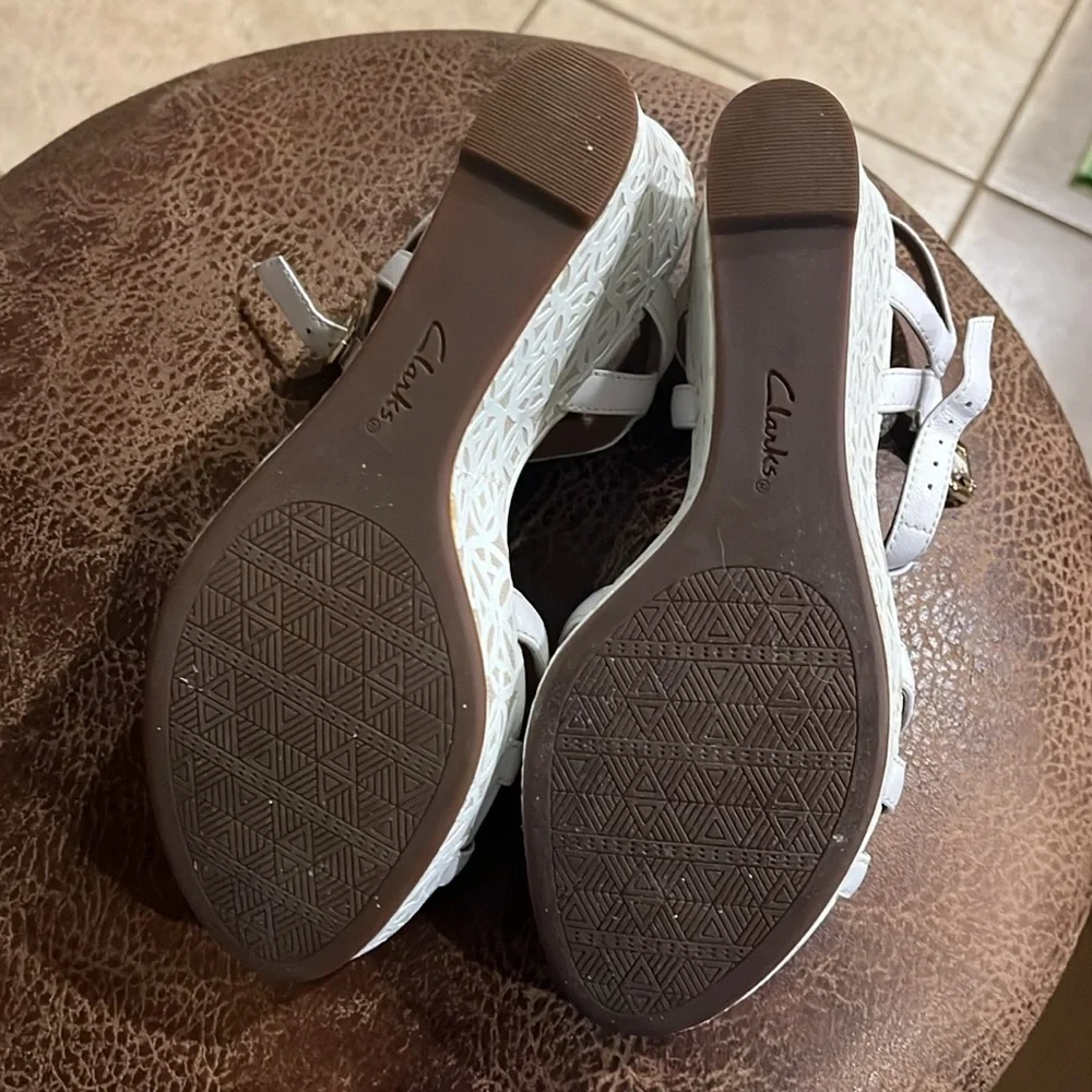 Clark Elegant White Wedge Sandals - Picture 3 of 5